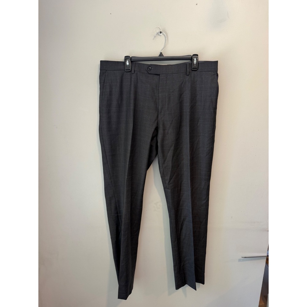 Tommy Hilfiger Mens Charcoal Gray Plaid Wool Blend Dress Pants 40W x 32L